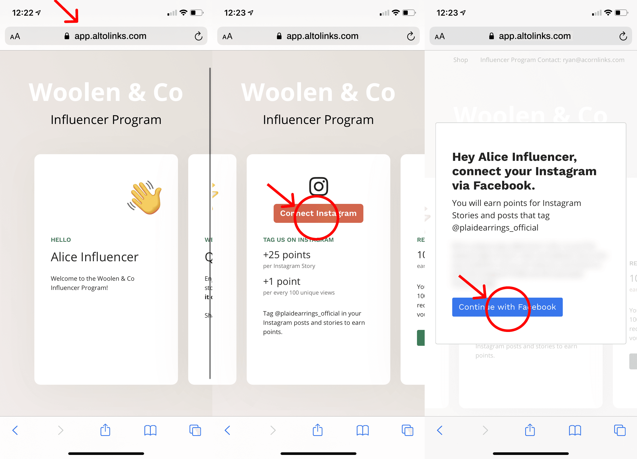 Connecting Instagram to Altolinks
