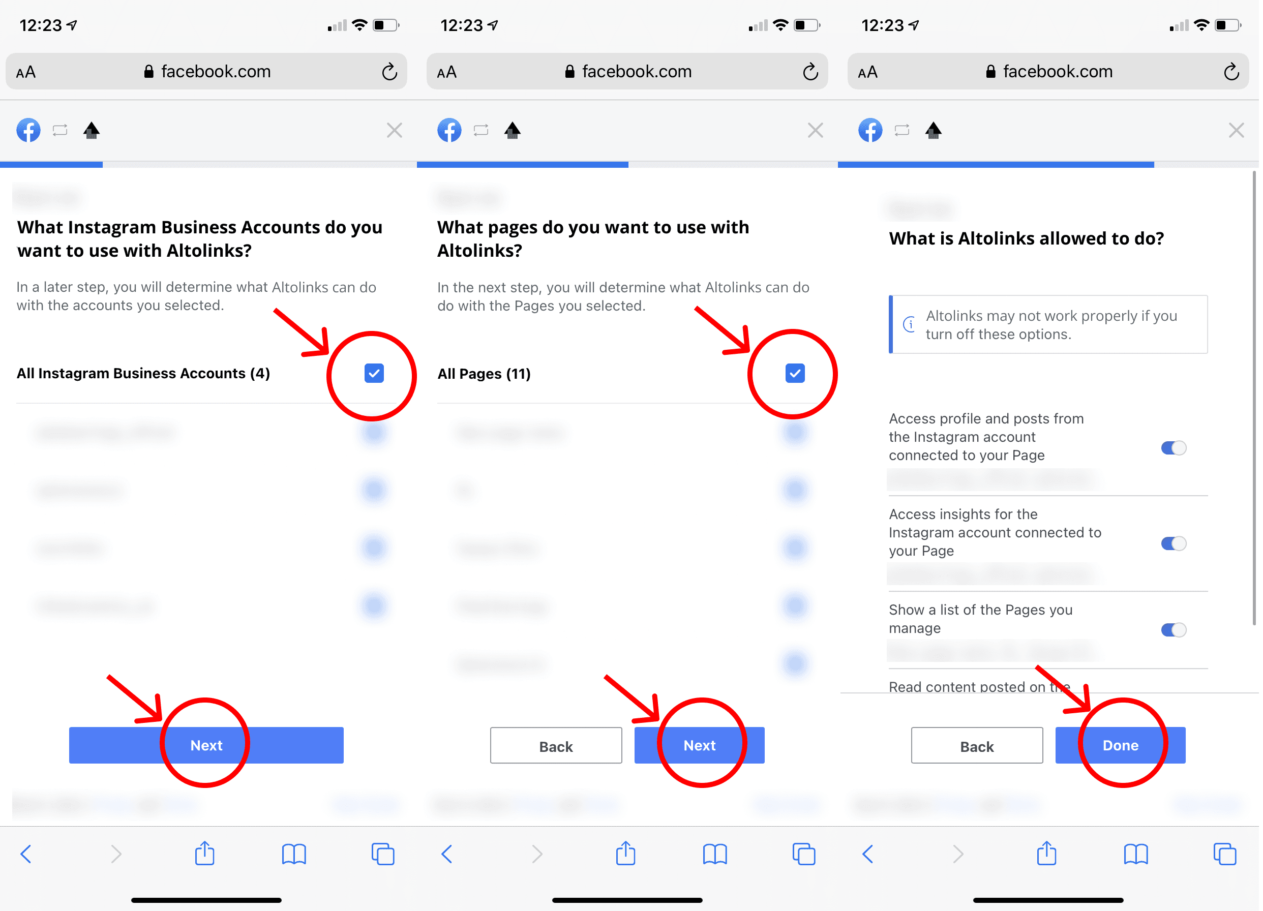 Facebook Permissions Screen